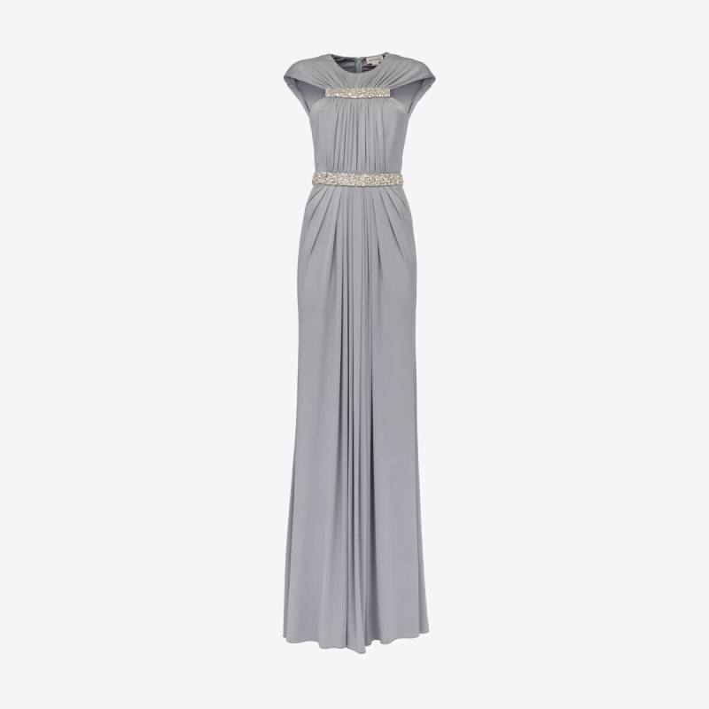 Alexander McQueen Women's Silver Gathered Cape Evening Dress - 2 (Viscose & Elastan)